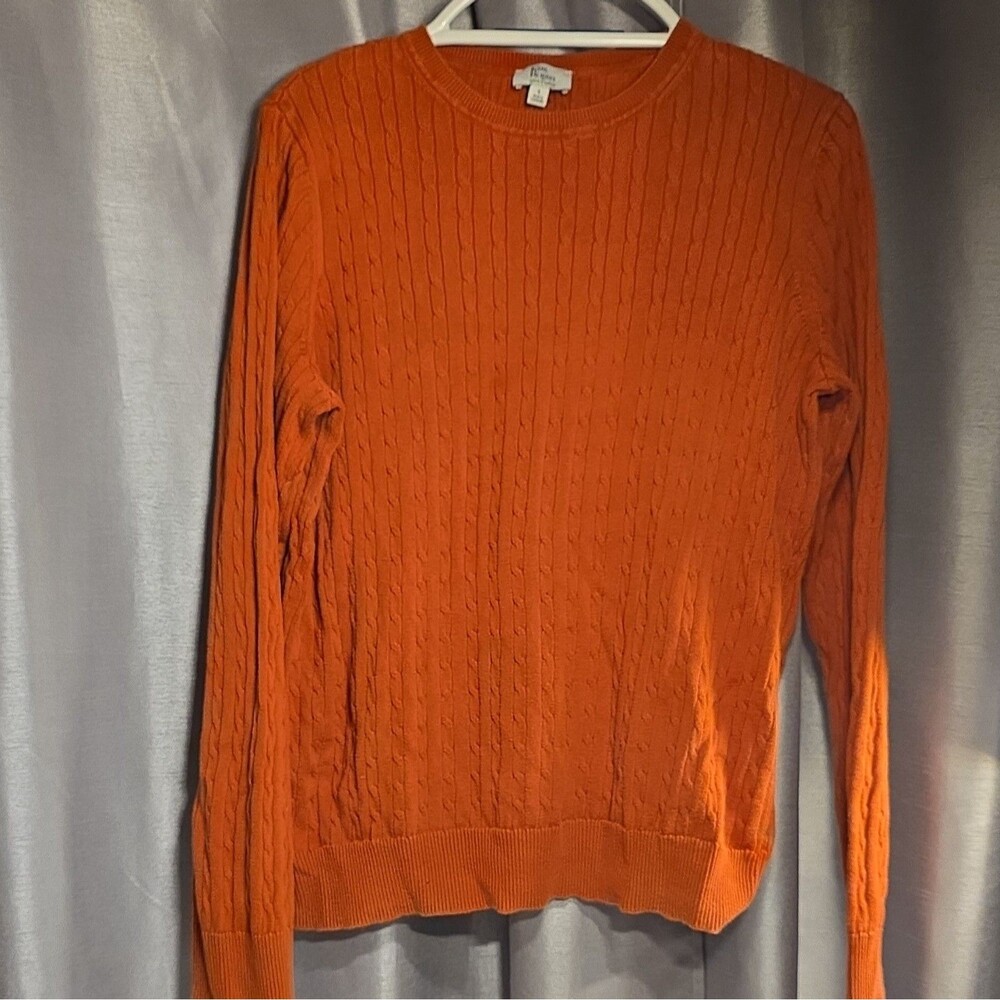 Kim Rogers Women's Orange Cable Knit Crew Neck Long Sleeve Pullover Sweater L